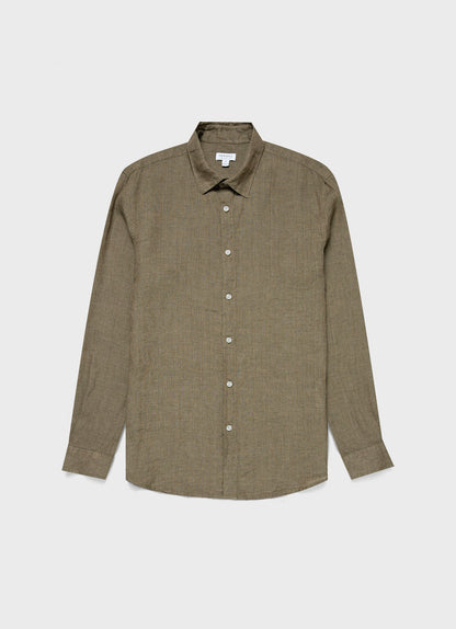 Mens Linen Shirt In Khaki Msht2061 Gnid