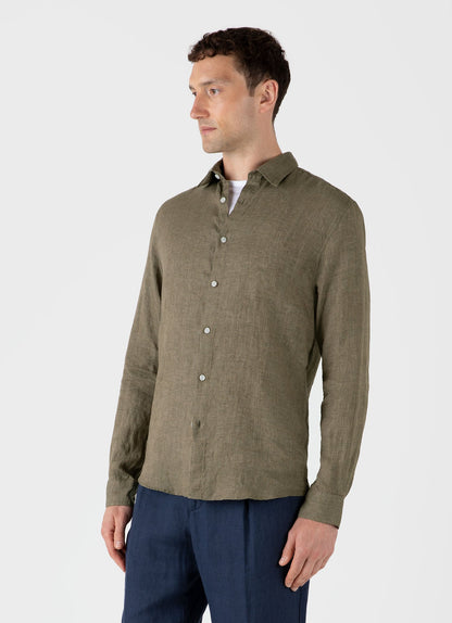 Mens Linen Shirt In Khaki Msht2061 Gnid