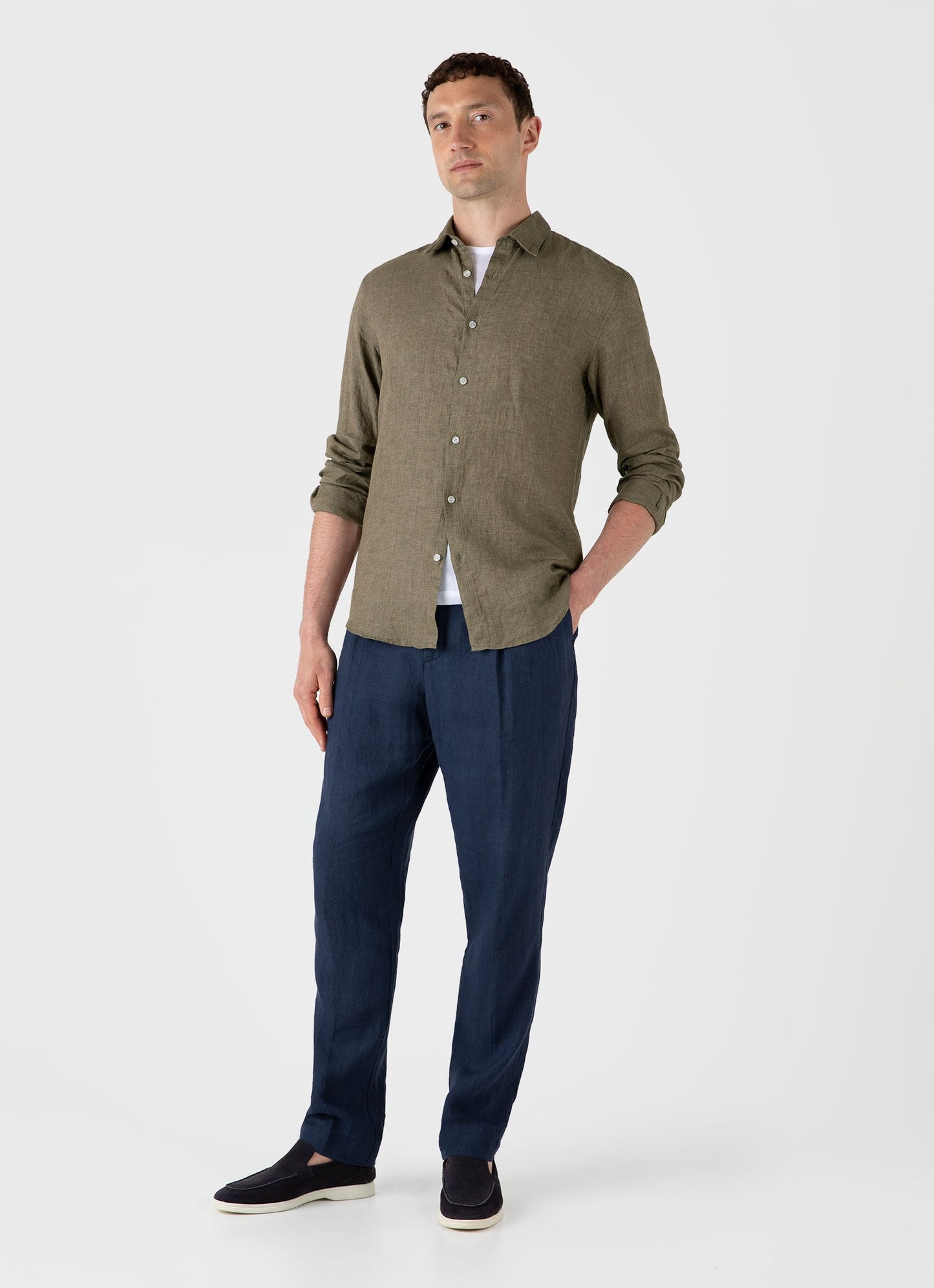 Mens Linen Shirt In Khaki Msht2061 Gnid
