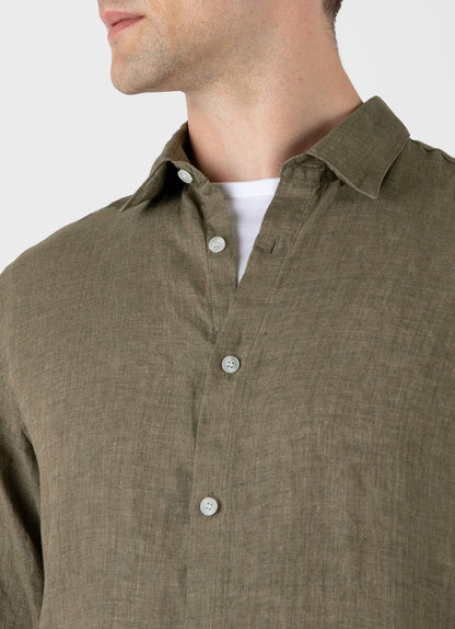 Mens Linen Shirt In Khaki Msht2061 Gnid