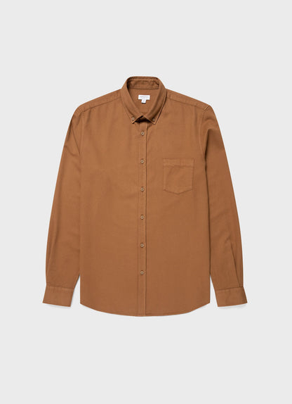 Mens Brushed Cotton Flannel Shirt In Dark Camel Msht2074 Bres