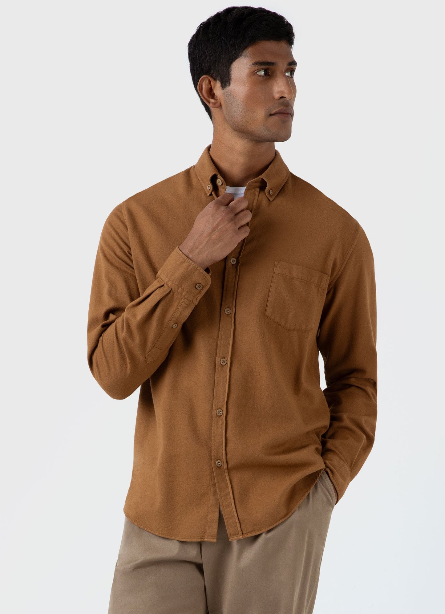 Mens Brushed Cotton Flannel Shirt In Dark Camel Msht2074 Bres