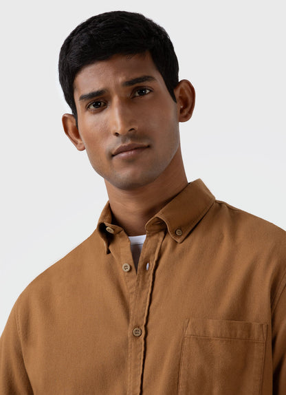 Mens Brushed Cotton Flannel Shirt In Dark Camel Msht2074 Bres