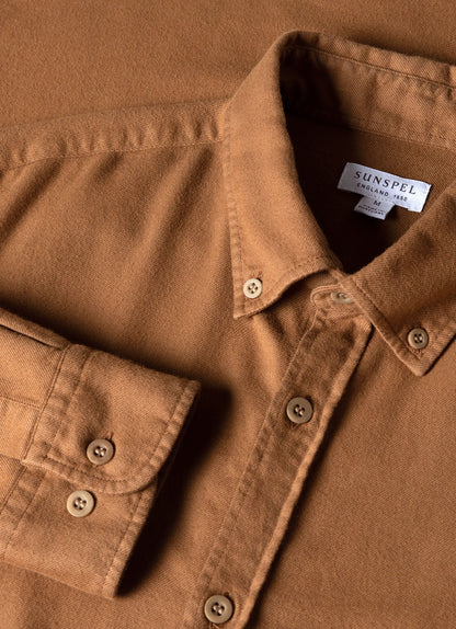 Mens Brushed Cotton Flannel Shirt In Dark Camel Msht2074 Bres