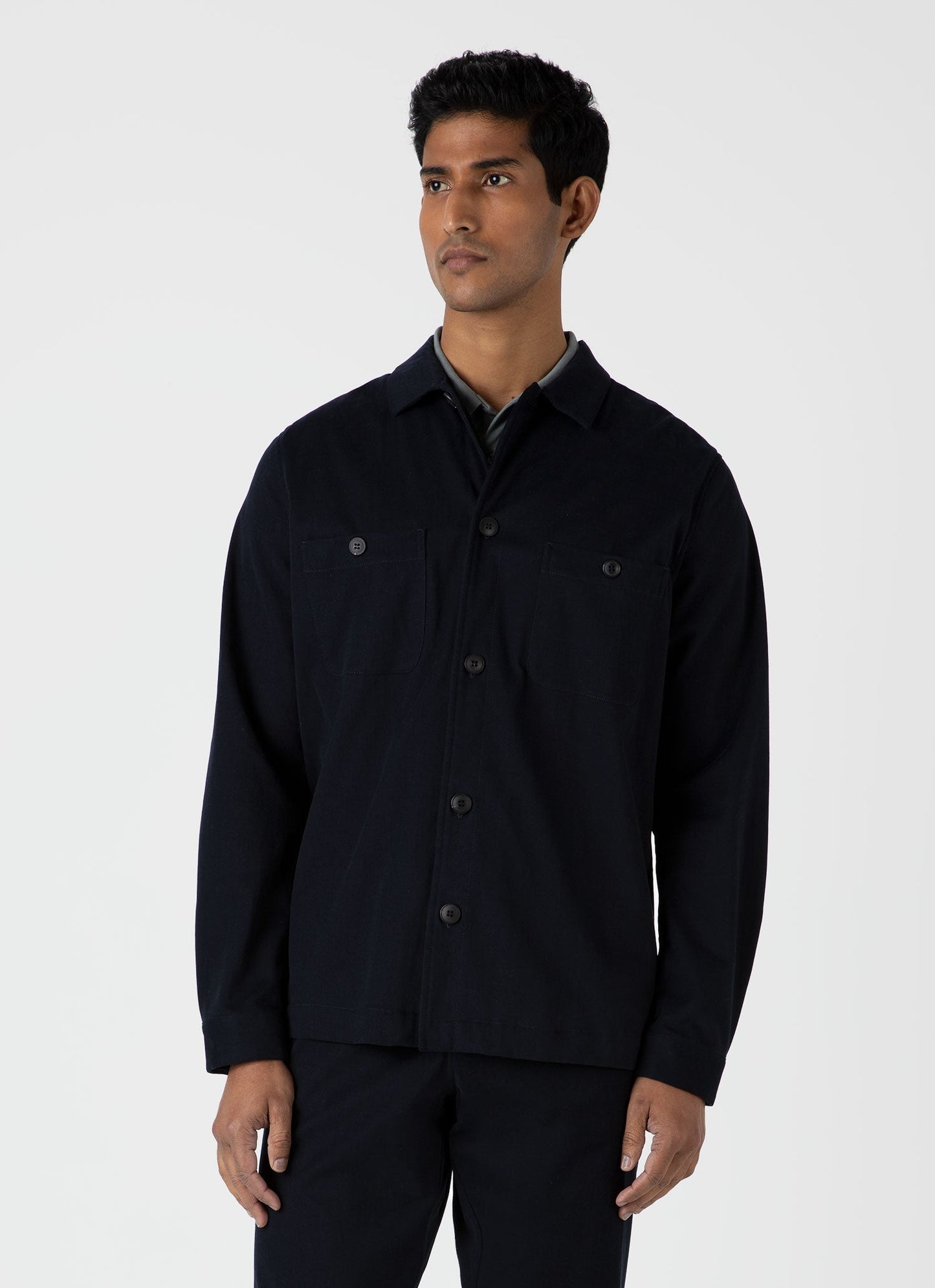 Mens Brushed Cotton Wool Overshirt In Navy Msht2094 Buaa