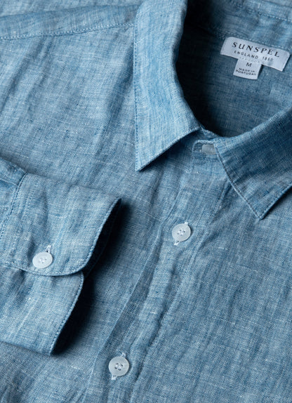 Mens Linen Shirt In Como Blue Msht2106 Buvp