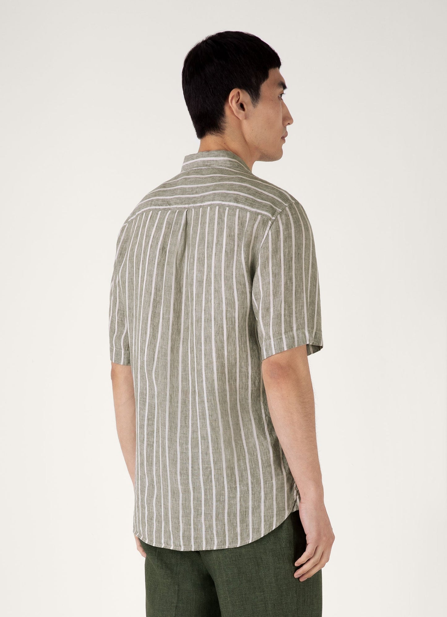 Mens Short Sleeve Linen Shirt In Dusk Green Ecru Msht2119 Stno