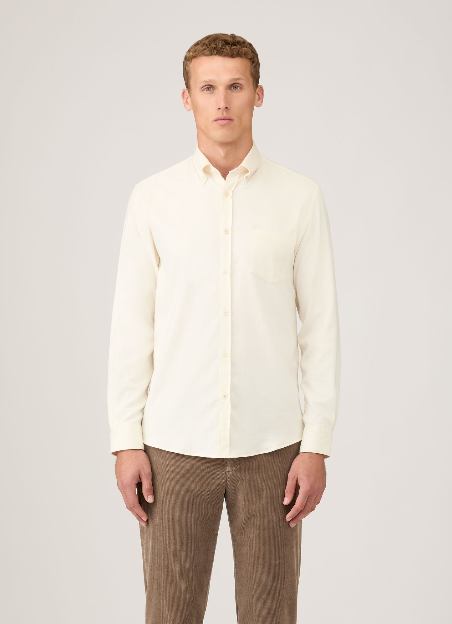 Mens Button Down Flannel Shirt In Ecru Msht2131 Whcr