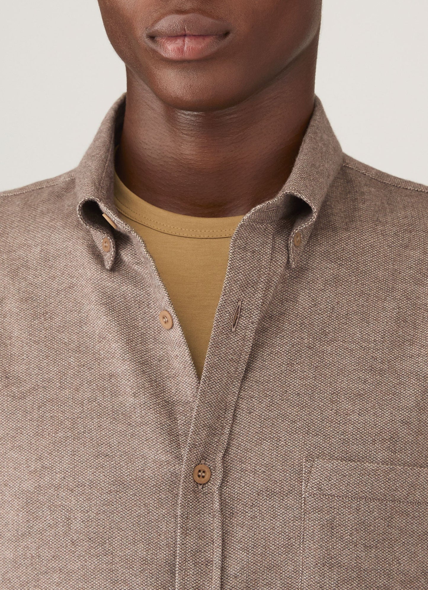 Mens Brushed Cotton Shirt In Light Brown Melange Msht2135 Brgn