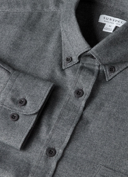 Mens Brushed Cotton Shirt In Charcoal Melange Msht2135 Gyad