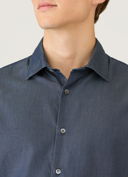 Mens Sea Island Cotton Shirt In Indigo Msht2150 Buad