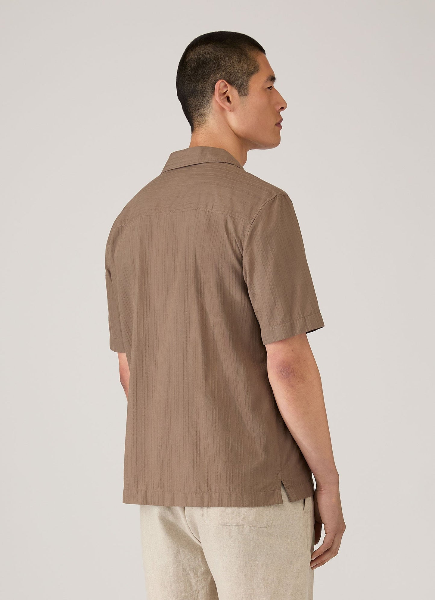 Mens Textured Stripe Camp Collar Shirt In Dark Cedar Msht2151 Brgr