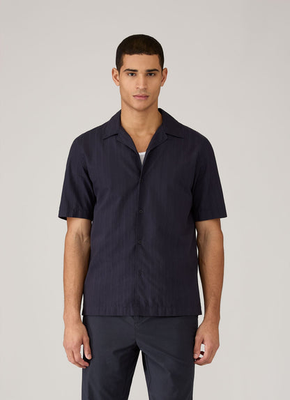 Mens Textured Stripe Camp Collar Shirt In Navy Msht2151 Buaa