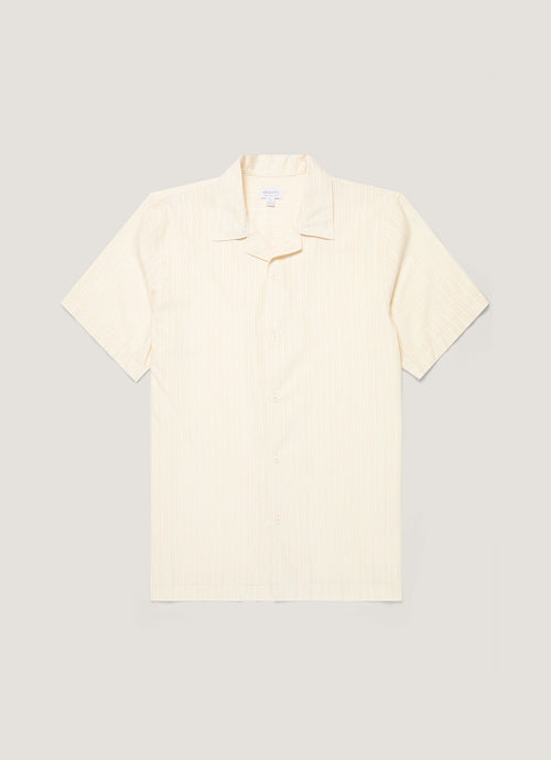 Mens Textured Stripe Camp Collar Shirt In Ecru Msht2151 Whcr