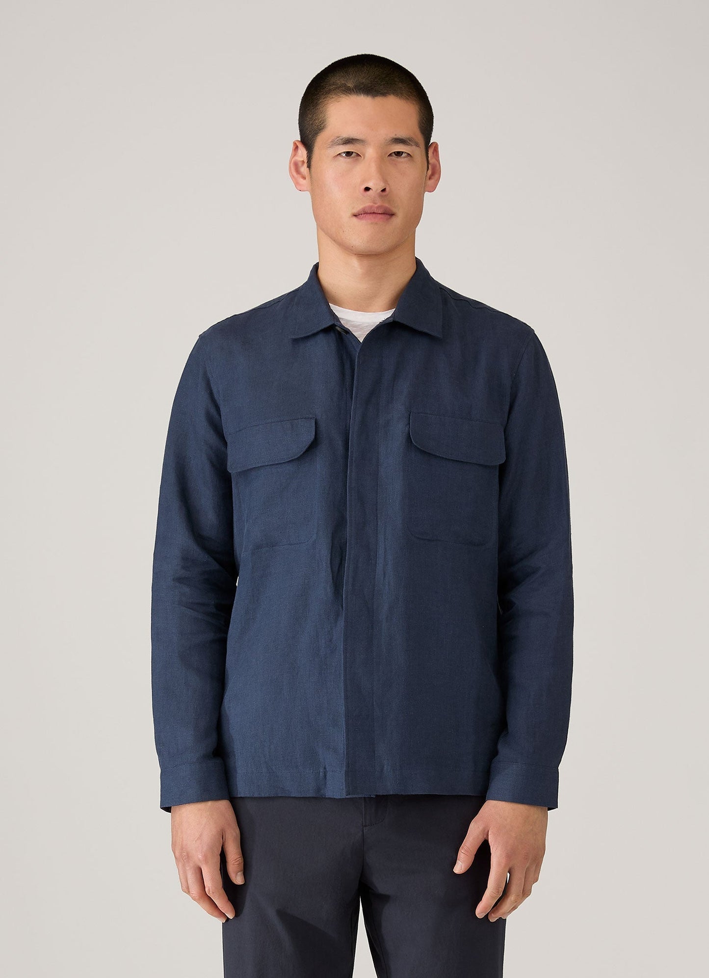 Mens Linen Overshirt In Light Navy Msht2152 Buaf