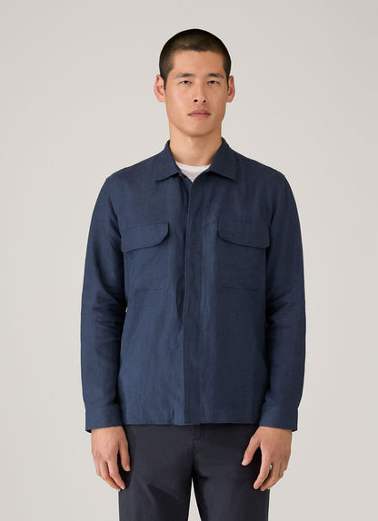 Mens Linen Overshirt In Light Navy Msht2152 Buaf