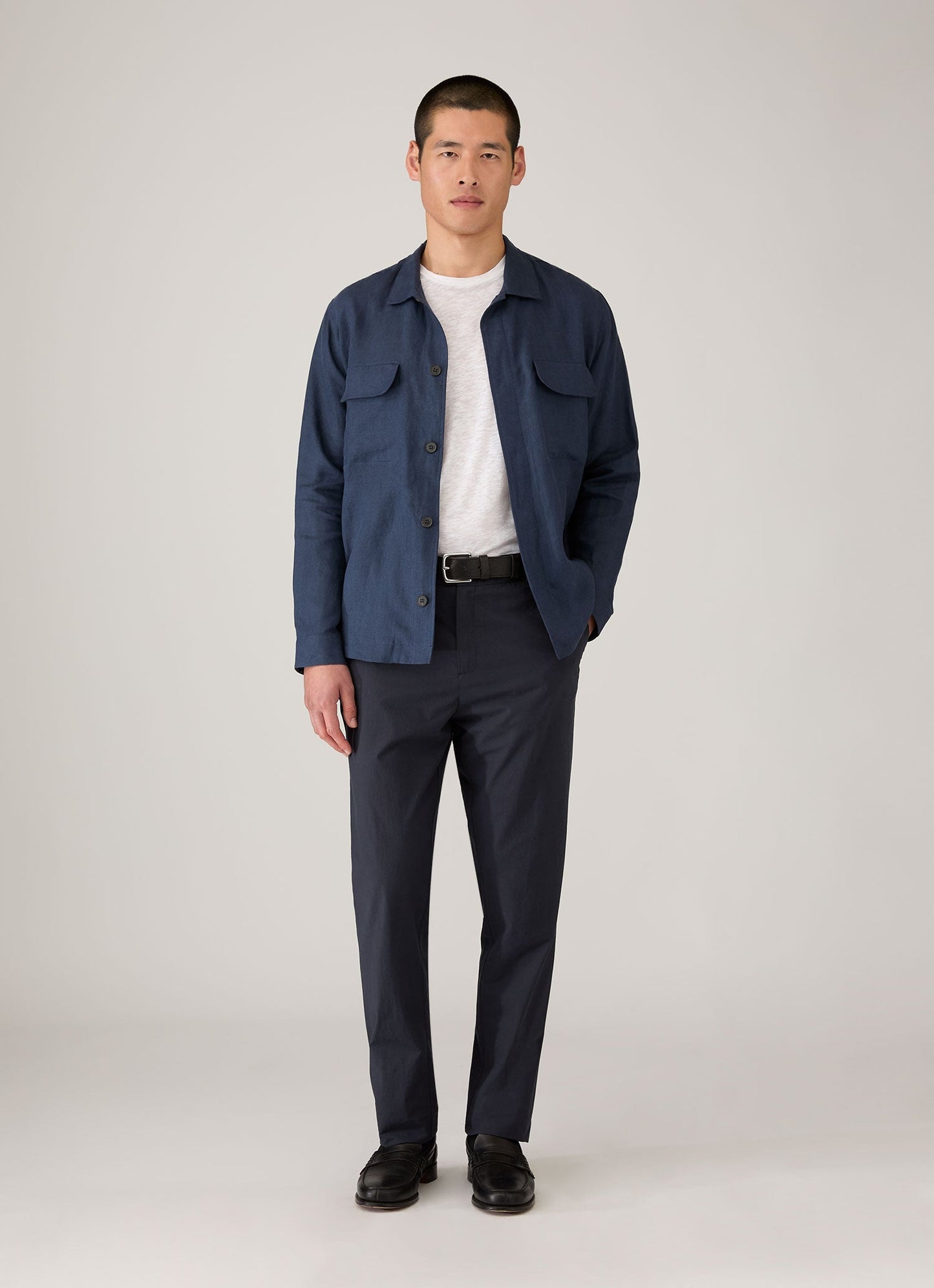 Mens Linen Overshirt In Light Navy Msht2152 Buaf