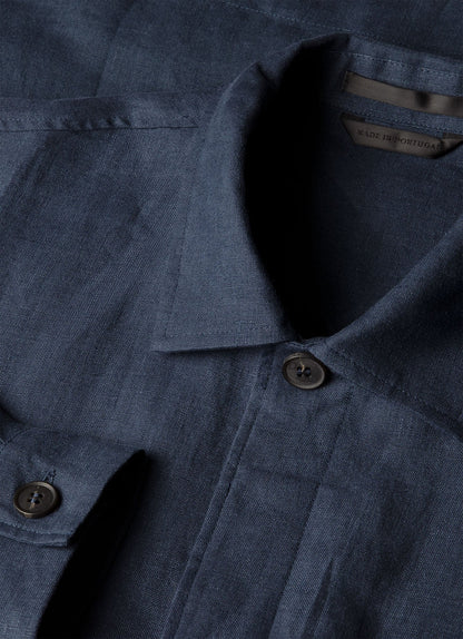 Mens Linen Overshirt In Light Navy Msht2152 Buaf