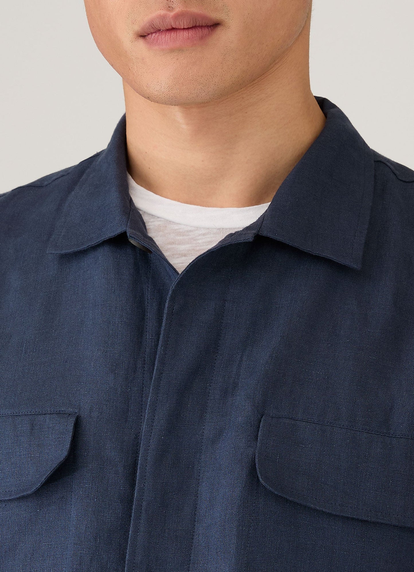 Mens Linen Overshirt In Light Navy Msht2152 Buaf