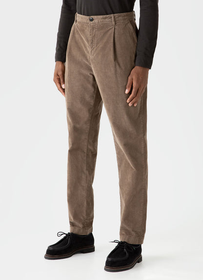 Mens Pleated Corduroy Trouser In Dark Stone Mtrs3041 Whdc