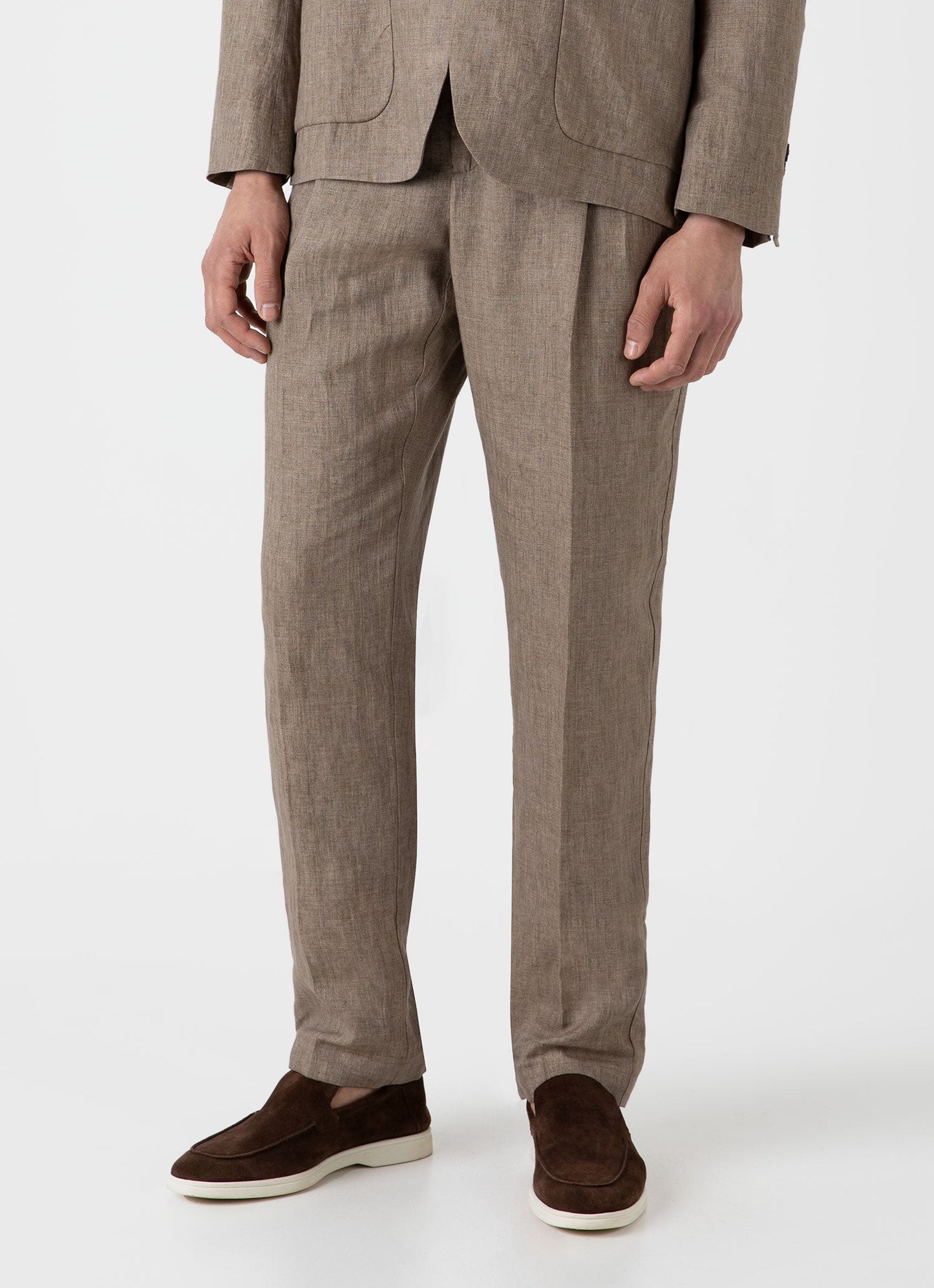 Mens Pleated Linen Trouser In Dark Sand Mtrs3049 Brey