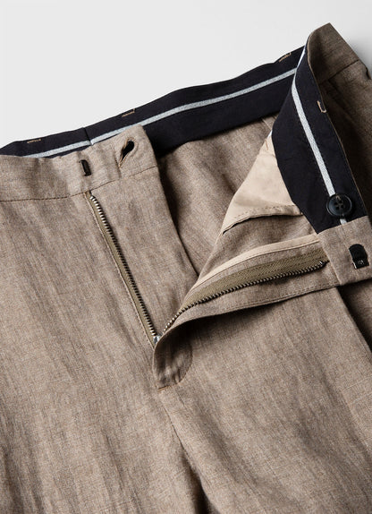 Mens Pleated Linen Trouser In Dark Sand Mtrs3049 Brey