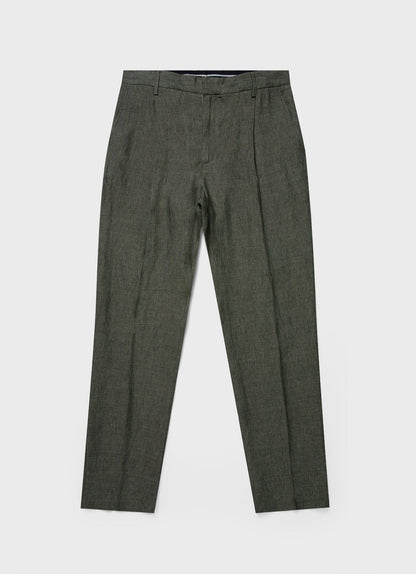 Mens Pleated Linen Trouser In Light Khaki Mtrs3049 Gnht