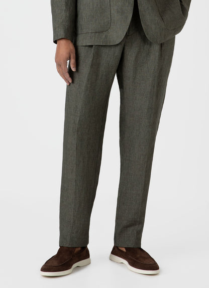 Mens Pleated Linen Trouser In Light Khaki Mtrs3049 Gnht