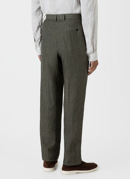 Mens Pleated Linen Trouser In Light Khaki Mtrs3049 Gnht