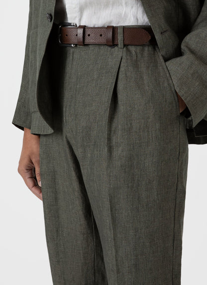 Mens Pleated Linen Trouser In Light Khaki Mtrs3049 Gnht