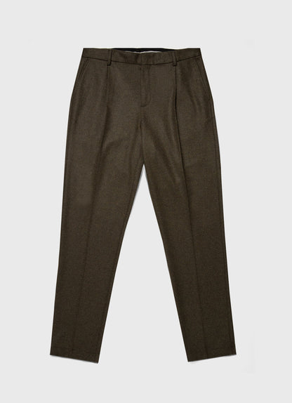 Mens Pleated Boiled Wool Trouser In Dark Khaki Mtrs3098 Gnhm