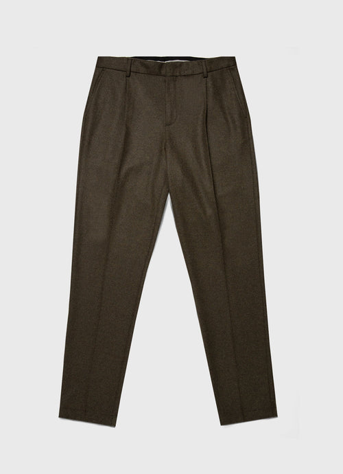 Mens Pleated Boiled Wool Trouser In Dark Khaki Mtrs3098 Gnhm