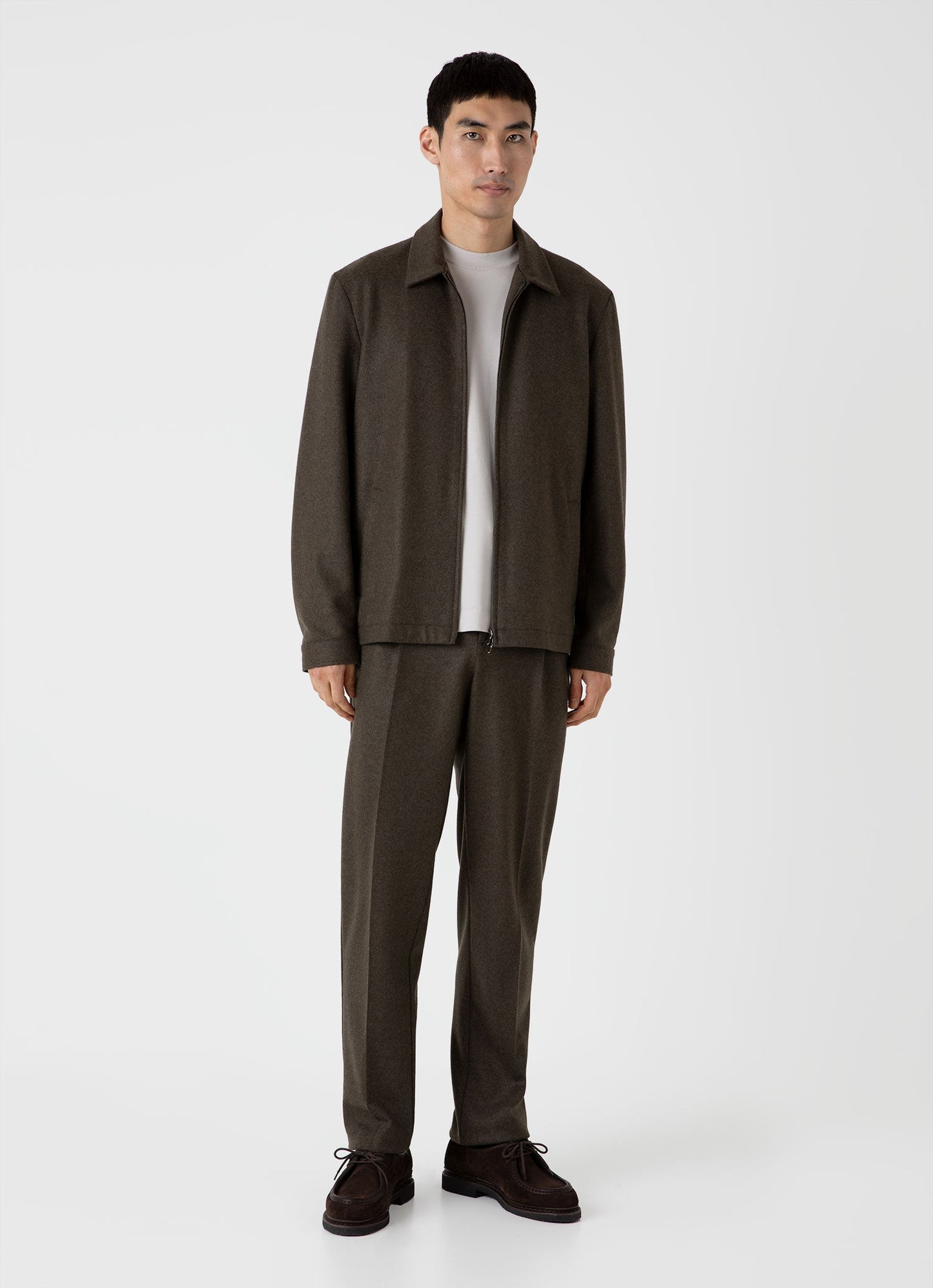 Mens Pleated Boiled Wool Trouser In Dark Khaki Mtrs3098 Gnhm