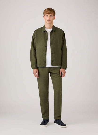 Mens Cotton Linen Trouser In Deep Olive Mtrs3136 Gniz