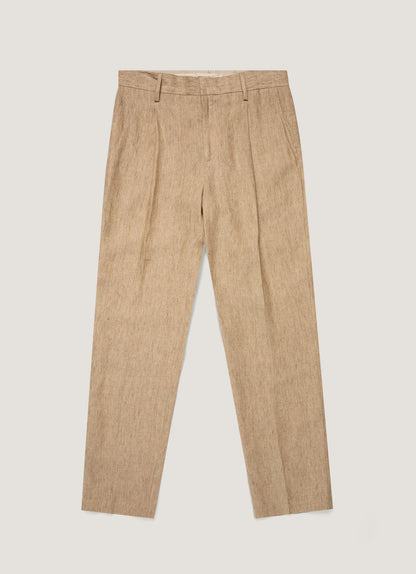 Mens Pleated Linen Trouser In Dune Melange Mtrs3115 Brga