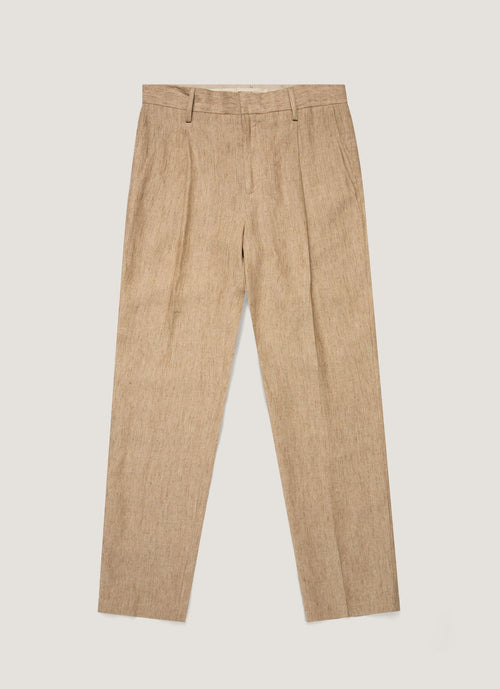 Mens Pleated Linen Trouser In Dune Melange Mtrs3115 Brga