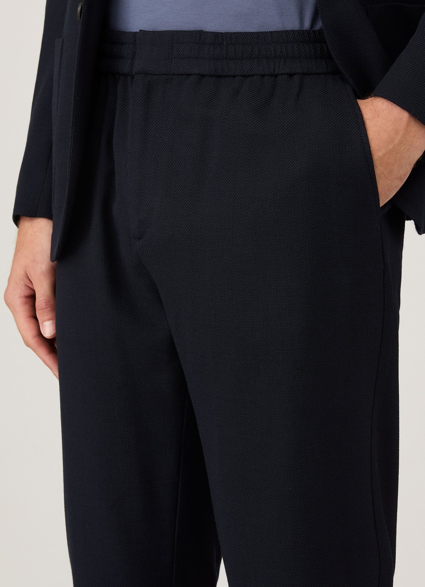 Mens Textured Wool Drawstring Trouser In Navy Mtrs3120 Buaa