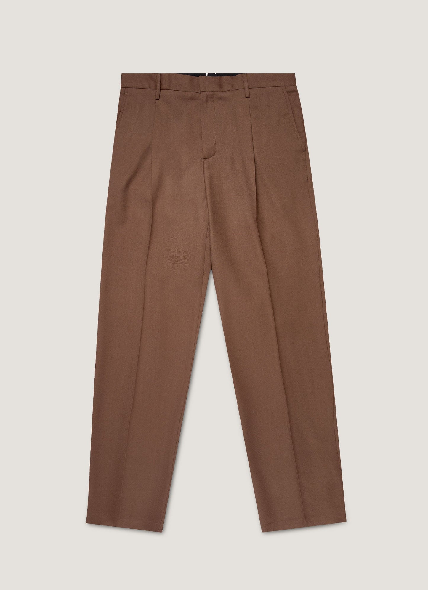 Mens Pleated Wool Twill Trouser In Light Brown Mtrs3122 Brdb