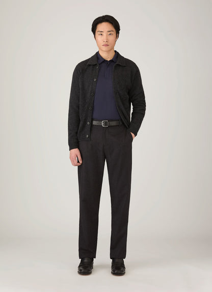 Mens Wool Cashmere Flannel Trouser In Charcoal Melange Mtrs3125 Gyad