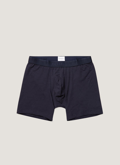 Mens Long Leg Stretch Cotton Trunks In Navy