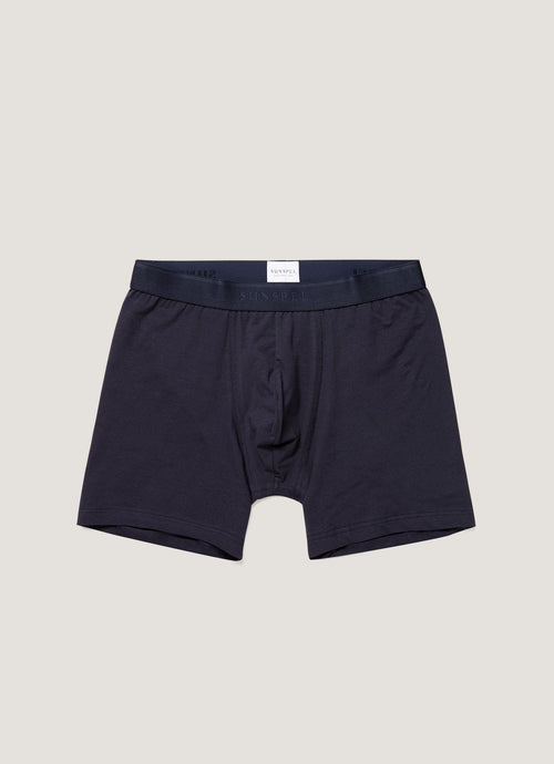 Mens Long Leg Stretch Cotton Trunks In Navy