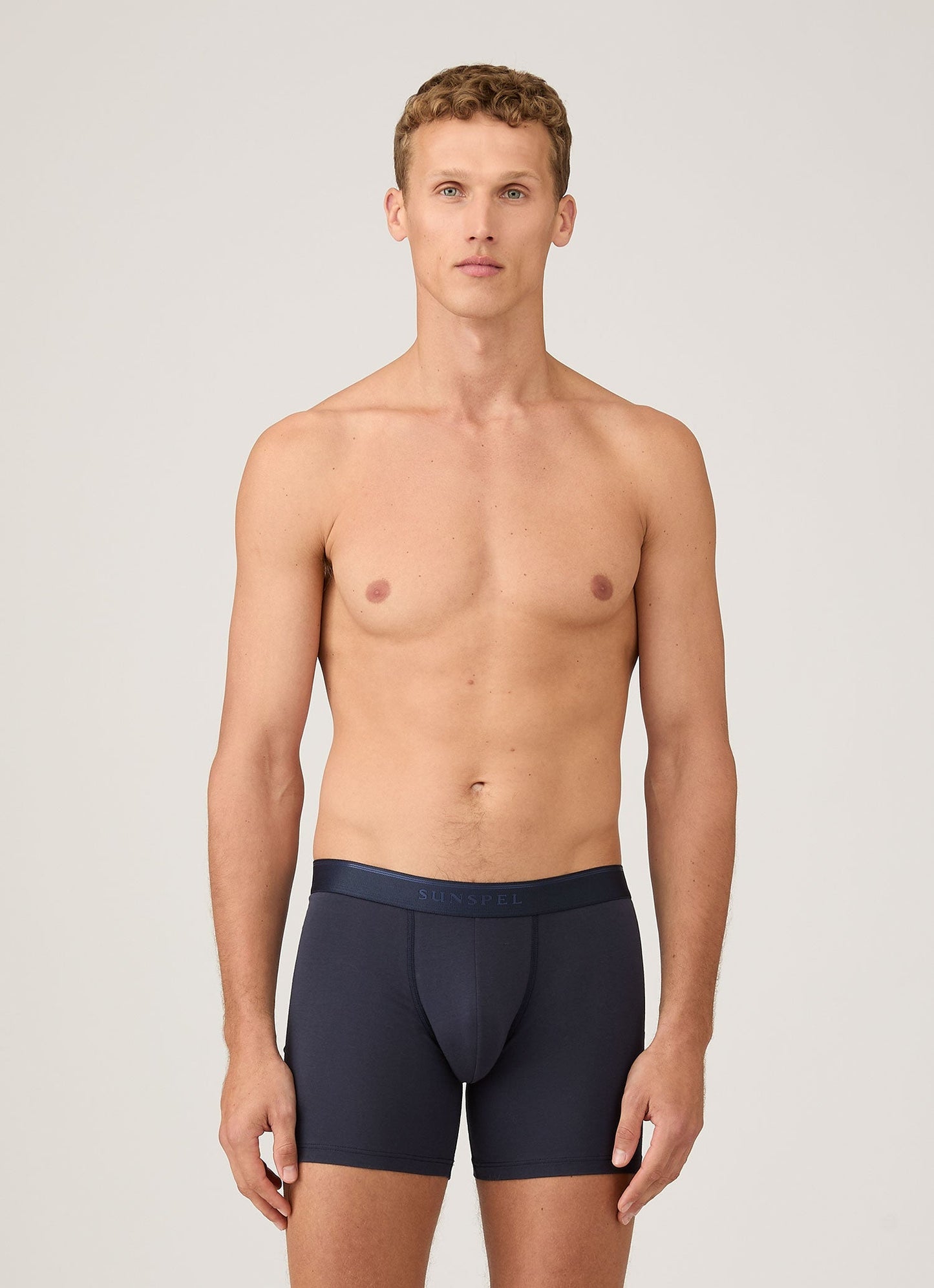 Mens Long Leg Stretch Cotton Trunks In Navy