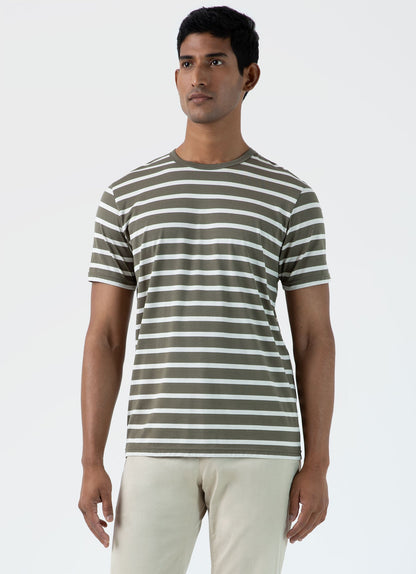 Mens Classic Tshirt In Khaki Ecru Breton Stripe Mtsh0001Brs Stlm