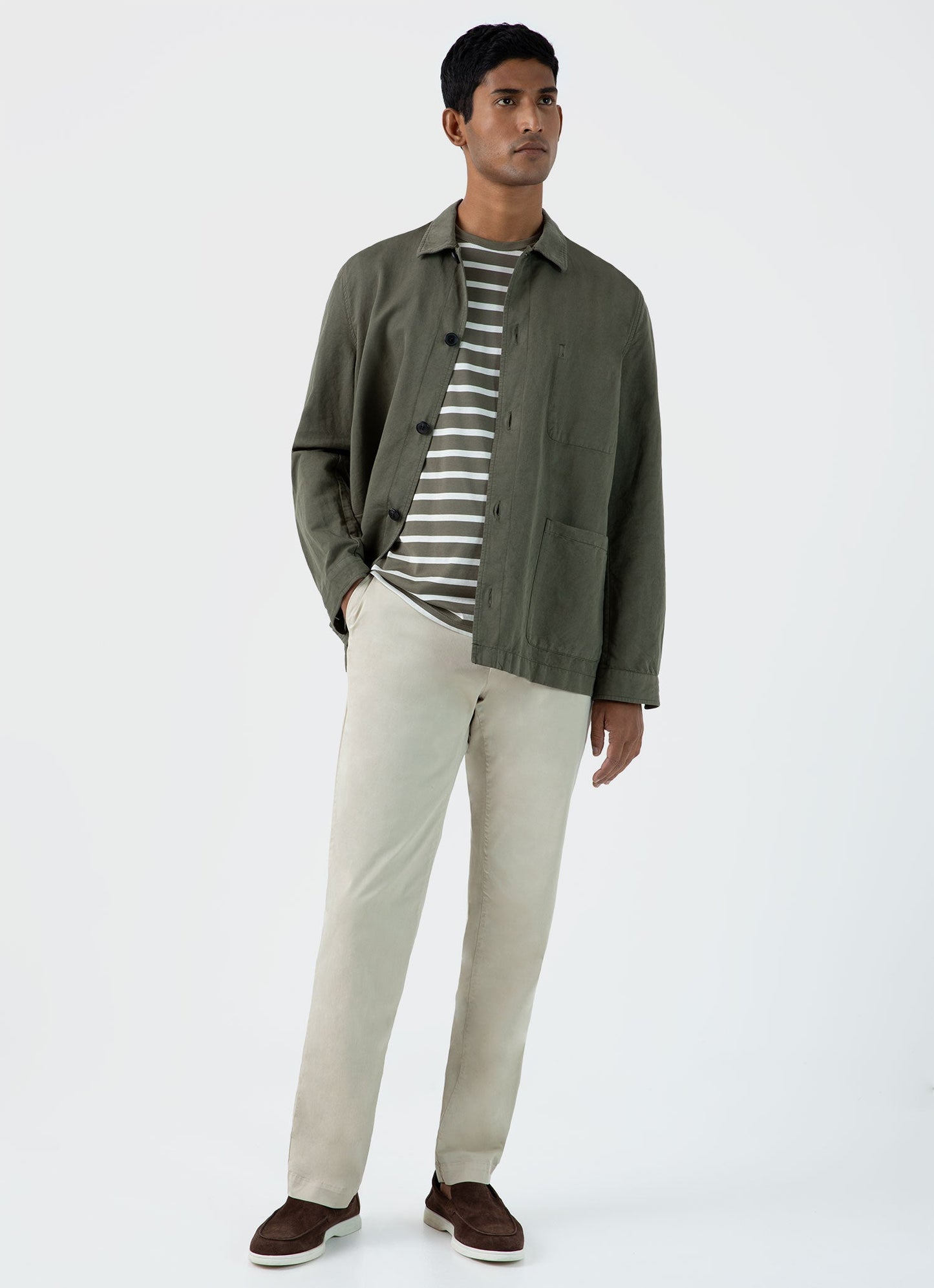 Mens Classic Tshirt In Khaki Ecru Breton Stripe Mtsh0001Brs Stlm