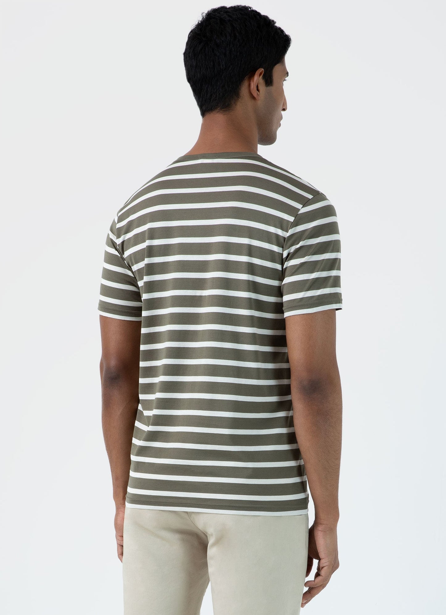 Mens Classic Tshirt In Khaki Ecru Breton Stripe Mtsh0001Brs Stlm