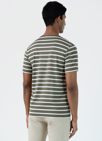 Mens Classic Tshirt In Khaki Ecru Breton Stripe Mtsh0001Brs Stlm