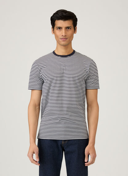 Mens Long Staple Cotton T Shirt English Stripe Navy White Jmtsh0001Es Staa