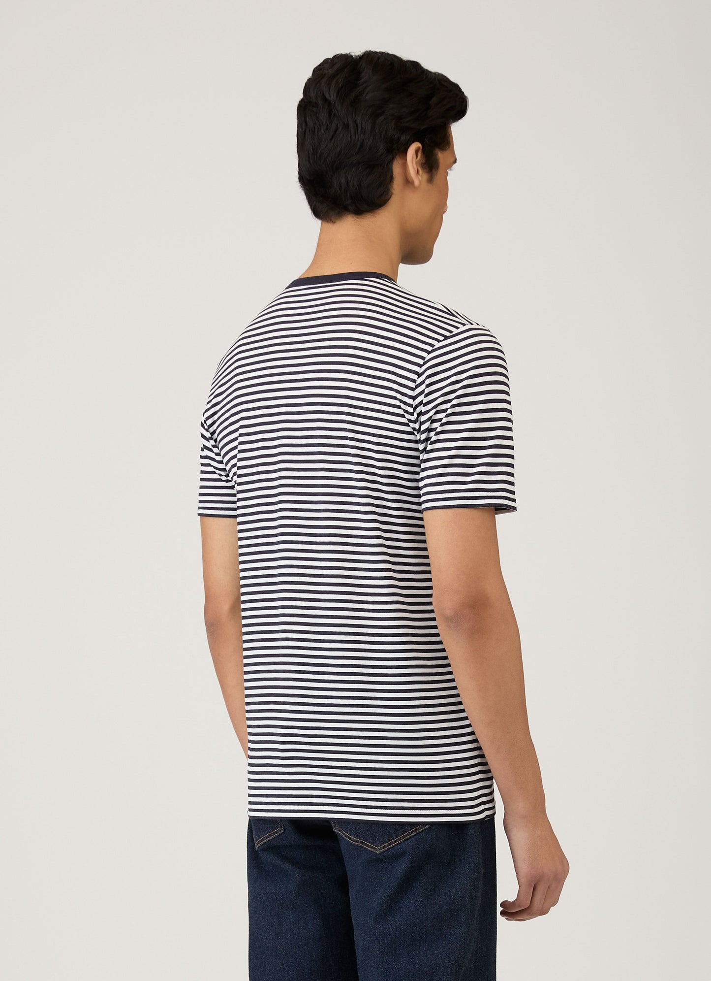Mens Long Staple Cotton T Shirt English Stripe Navy White Jmtsh0001Es Staa