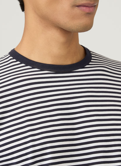 Mens Long Staple Cotton T Shirt English Stripe Navy White Jmtsh0001Es Staa