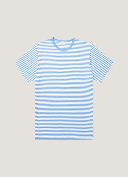 Mens Classic Tshirt In White Azure Blue English Stripe Mtsh0001Es Stoe